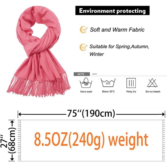 ⚡Women's Coral Pashmina Shawls Evening Dress Bridesmaid Winter Warm Long Scarf - Picture 7 of 8